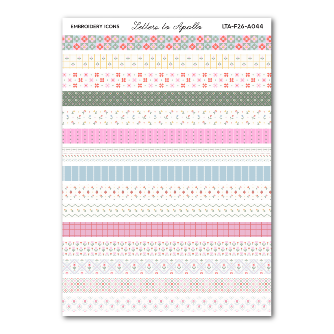Embroidery Washi Strips Sticker Sheet