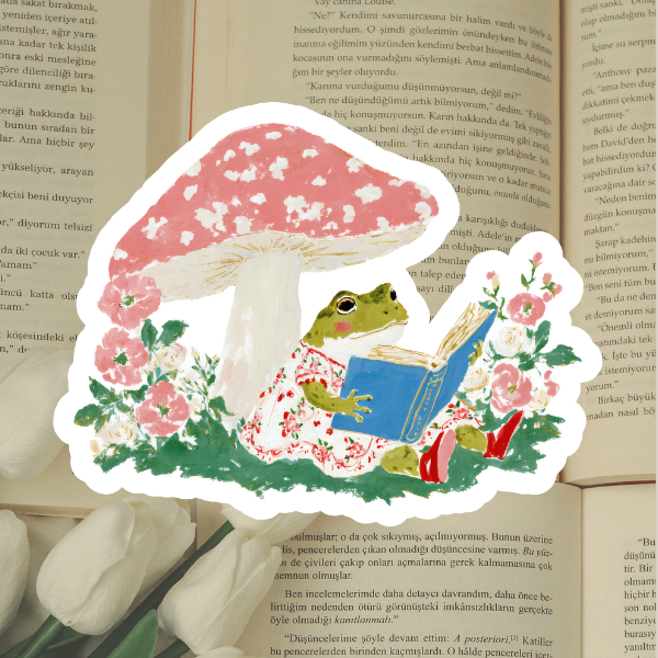 Retro Garden Reading Frog Sticker