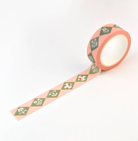 Floral Diamonds Green Washi Tape
