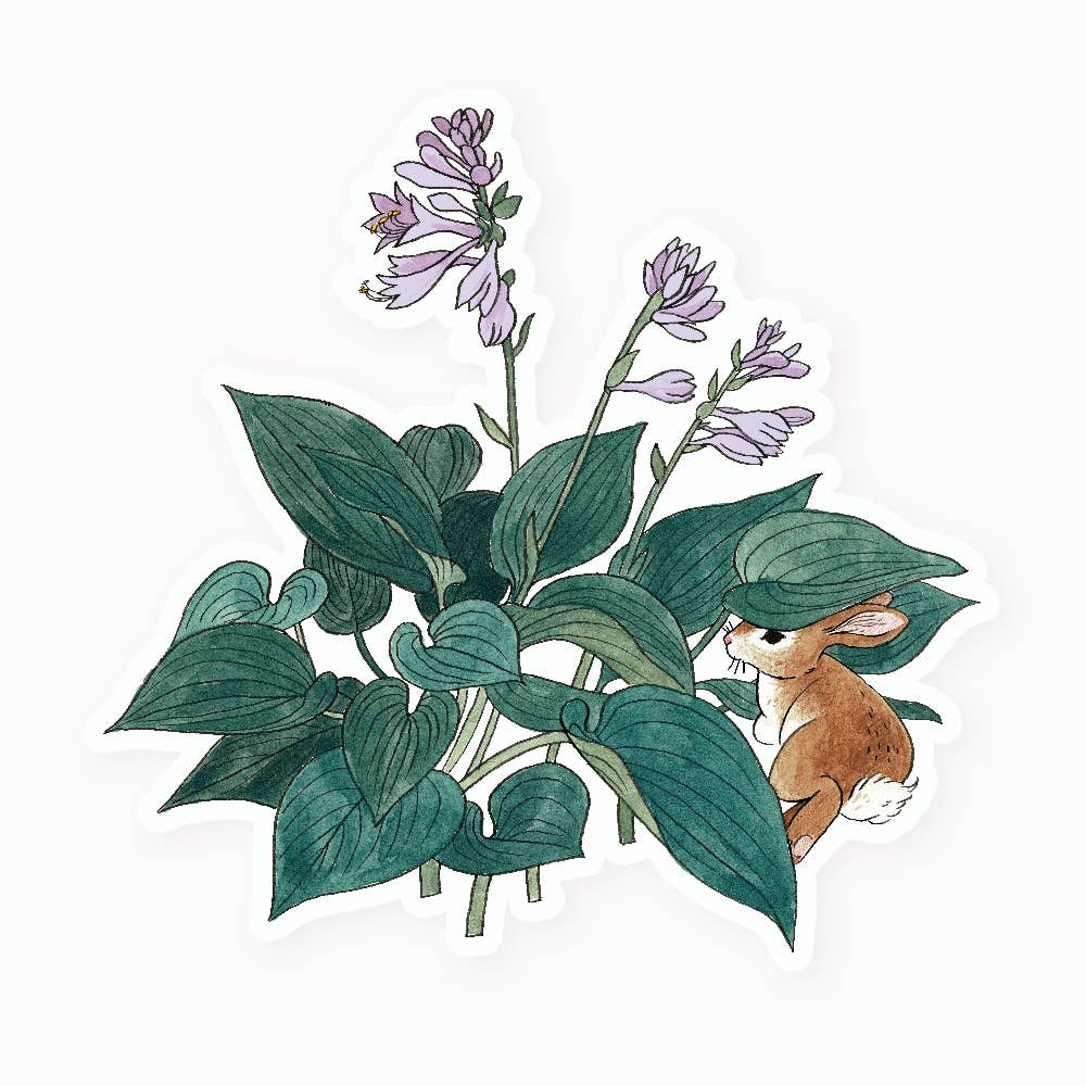 Bunny & Hosta Clear Vinyl Sticker