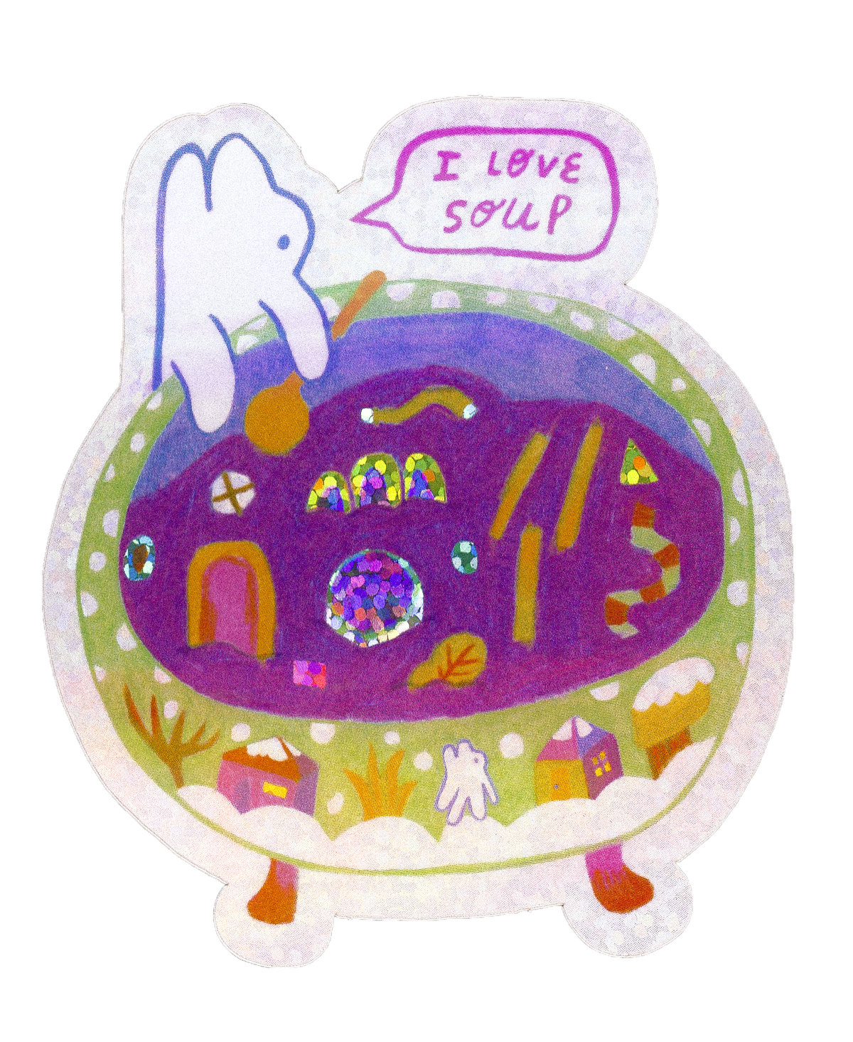 I Love Soup Glitter Sticker
