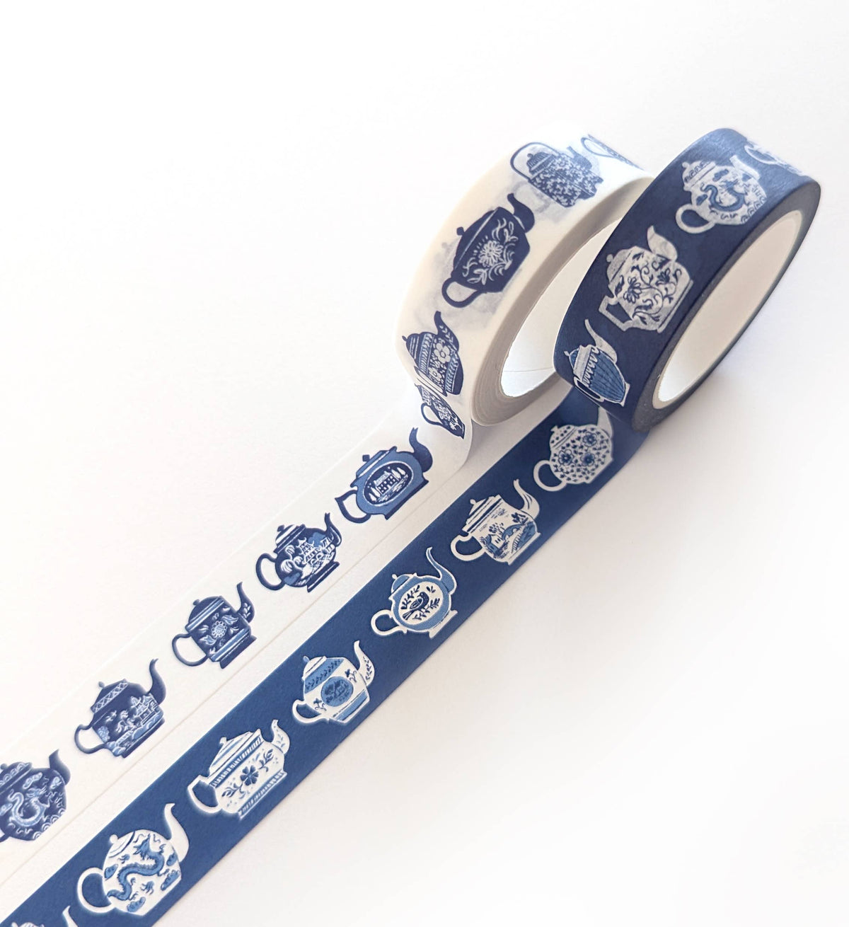 Blue & White Teapots Washi Tape White Background