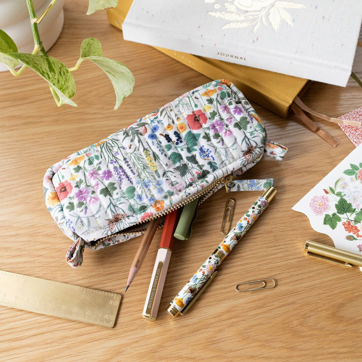 Botanist Cotton Quilted Pencil Pouch