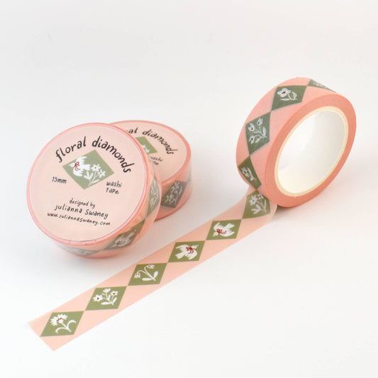 Floral Diamonds Green Washi Tape