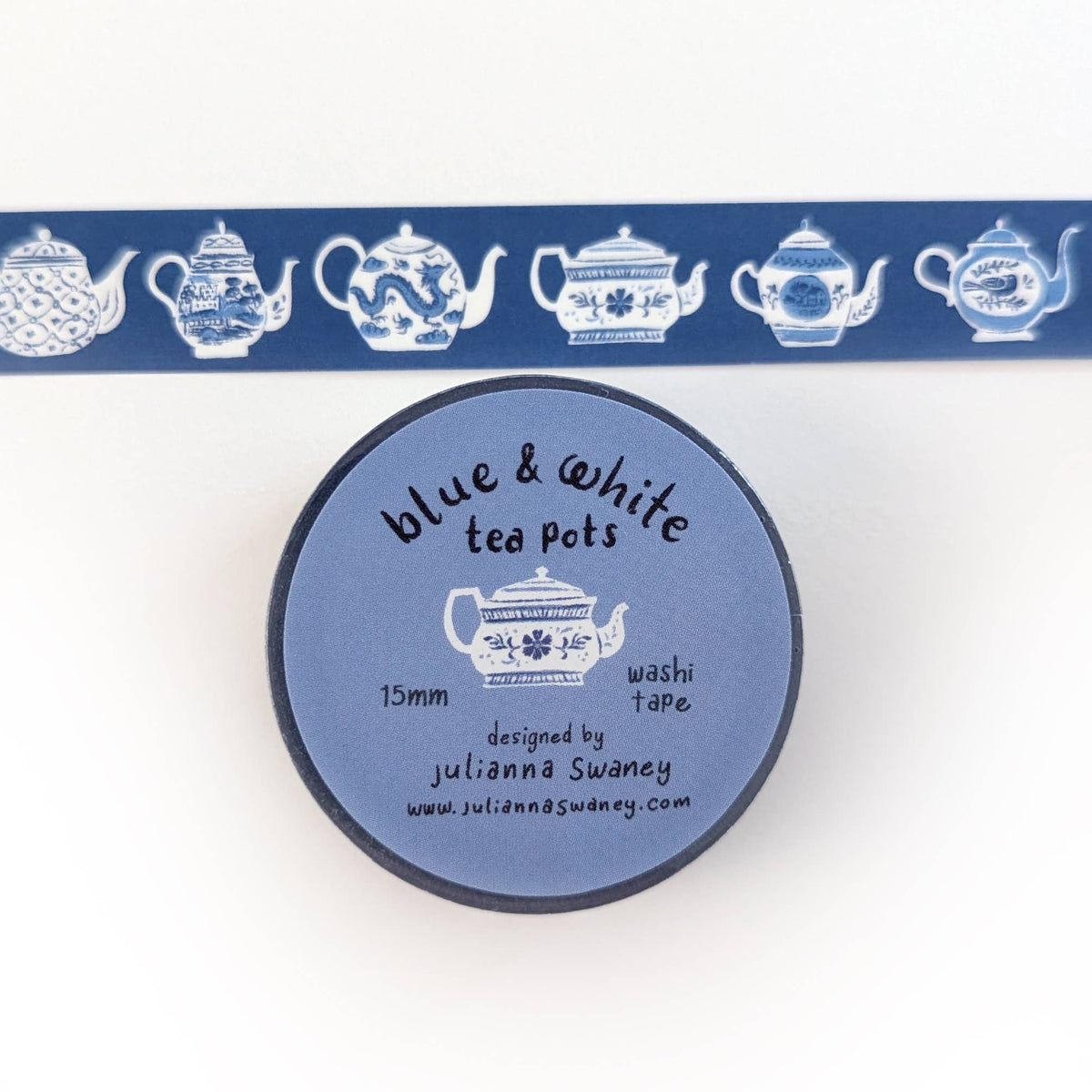 Blue & White Teapots Washi Tape Blue Background