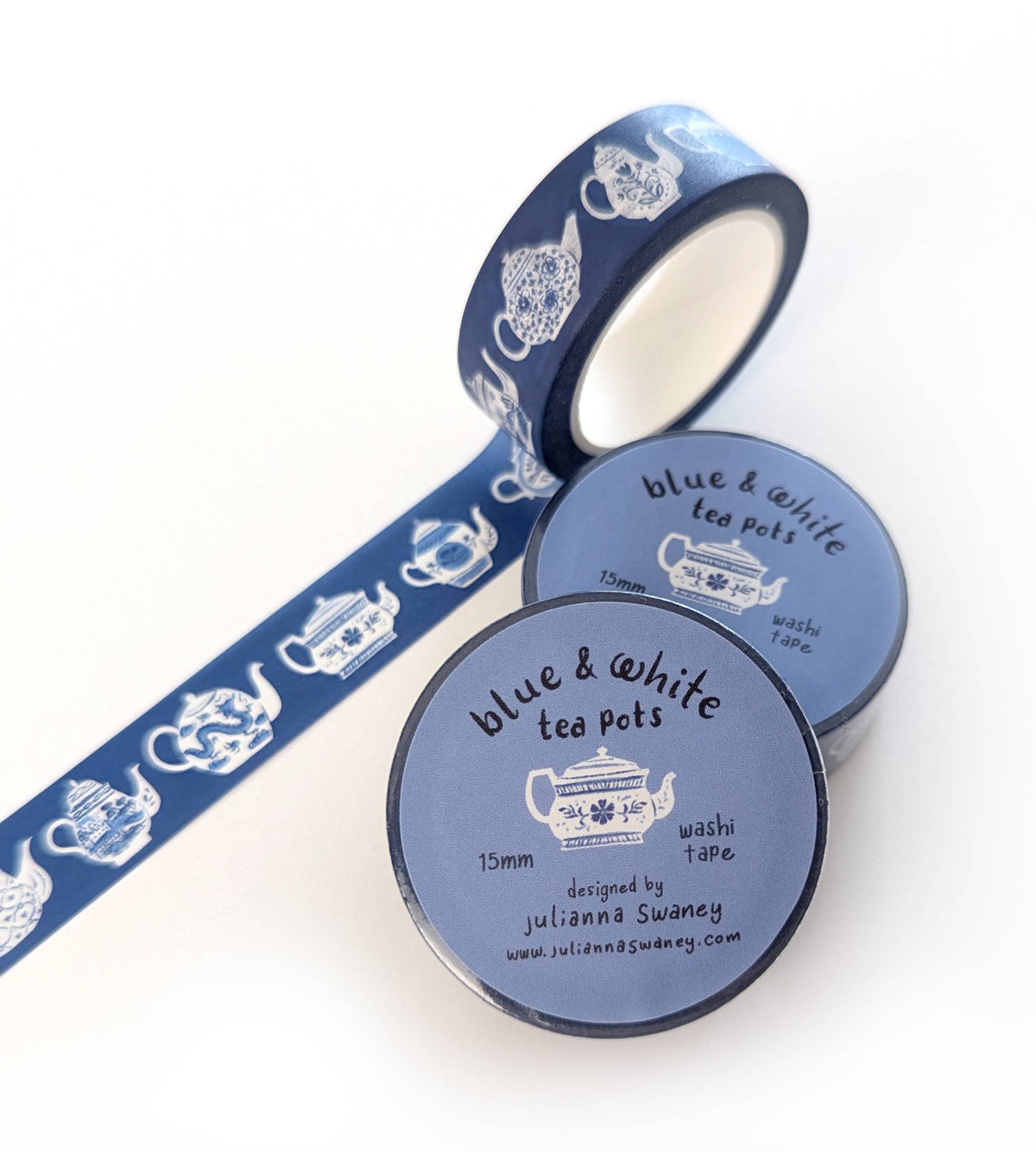 Blue & White Teapots Washi Tape Blue Background