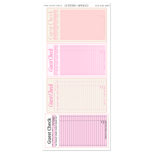Pink Guest Checks Sticker Sheet
