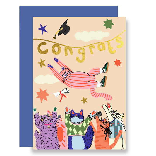 Congrats Cat Party Card