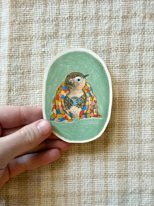 Cozy Wren Vinyl Sticker