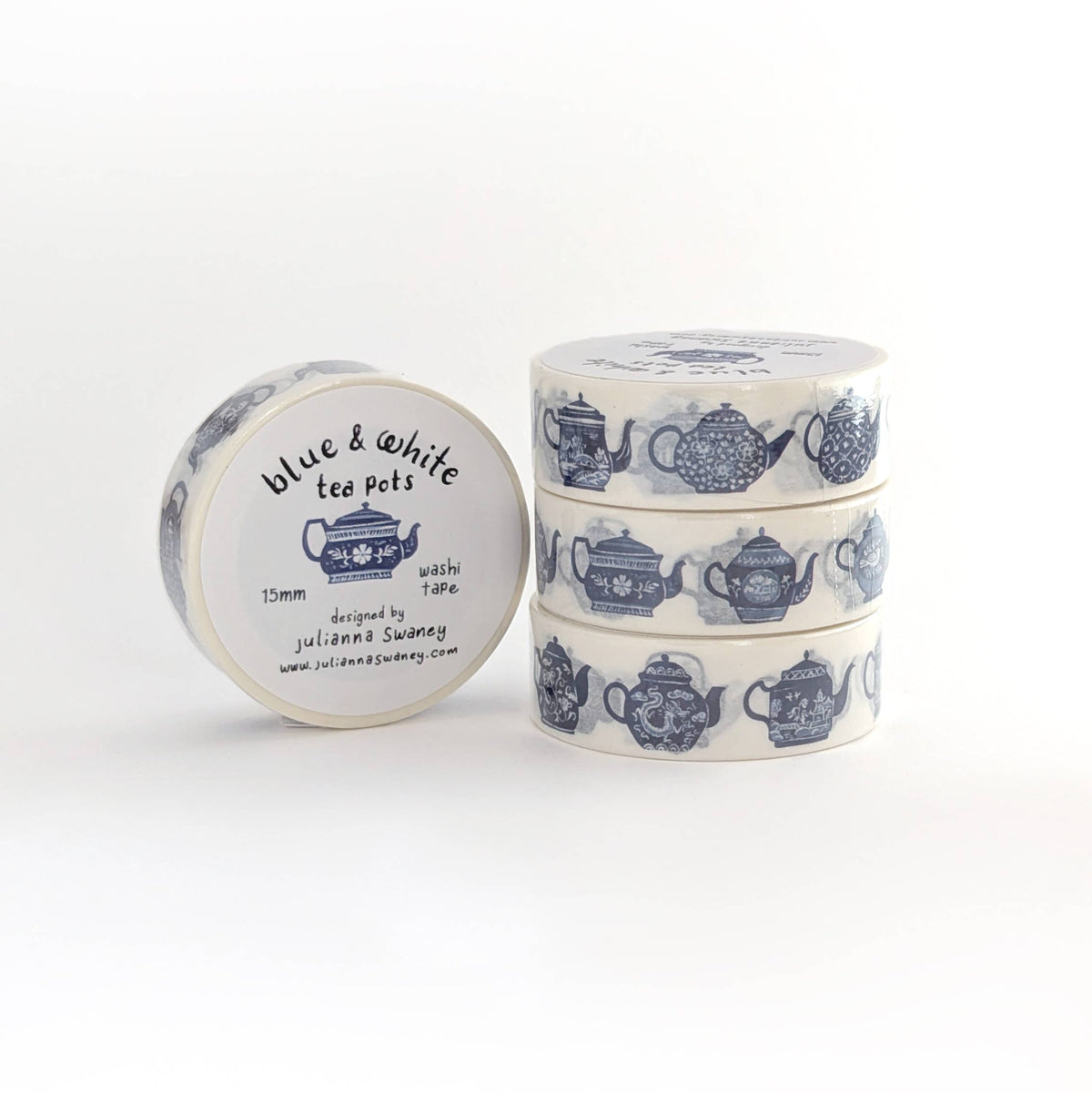Blue & White Teapots Washi Tape White Background