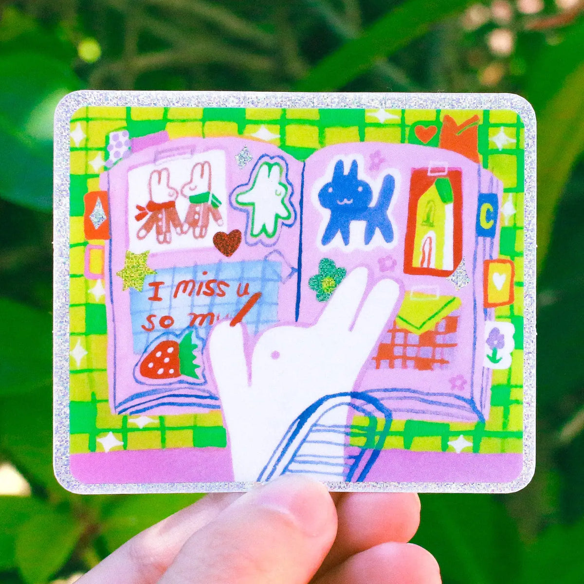 Journaling with Rabbit Glitter Sticker