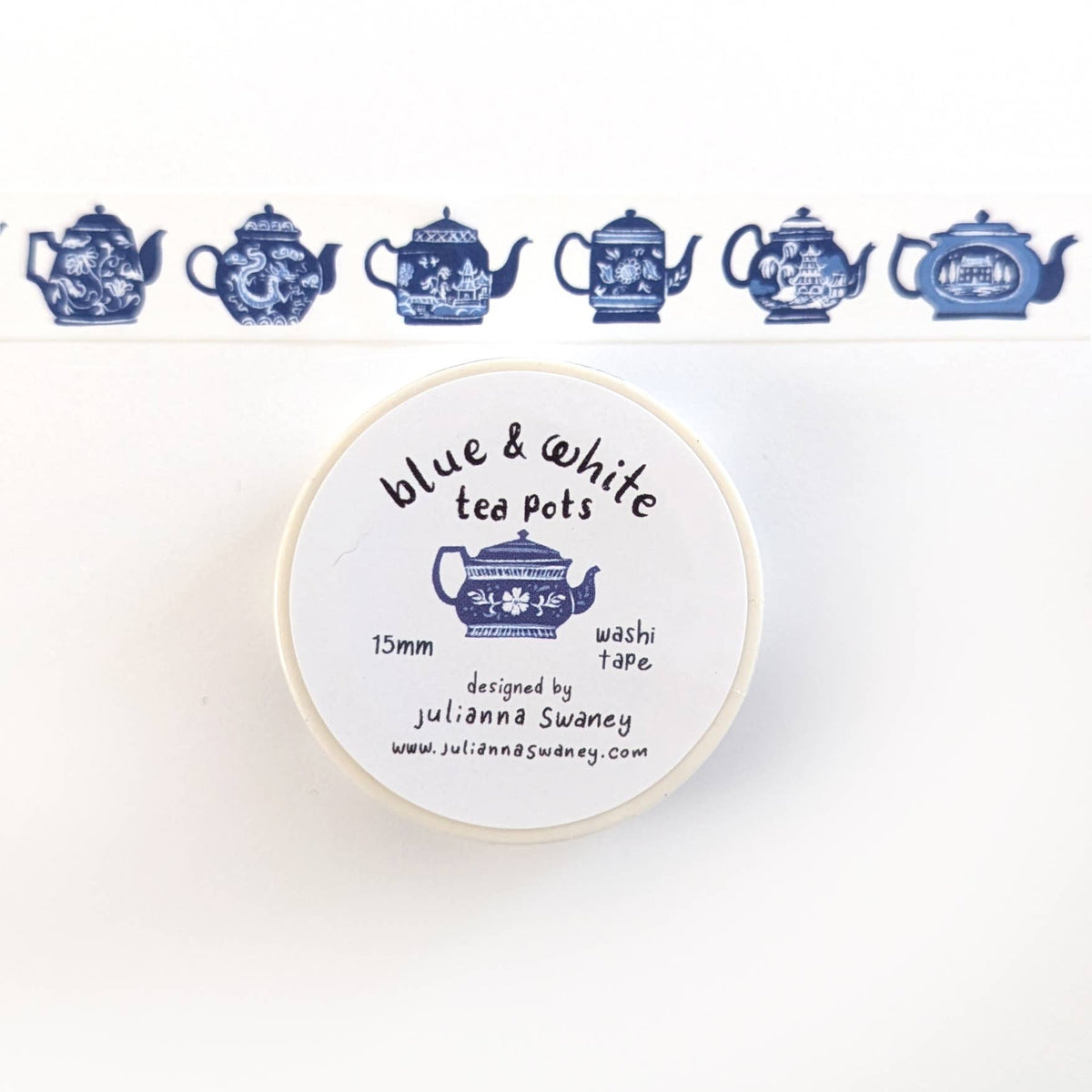 Blue & White Teapots Washi Tape White Background