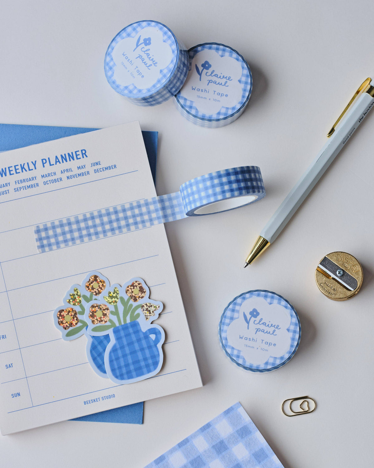 Blue Gingham Washi Tape