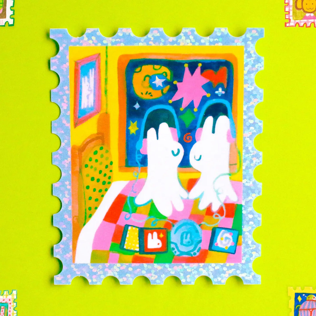 Listening to Our Playlist Glitter Sticker
