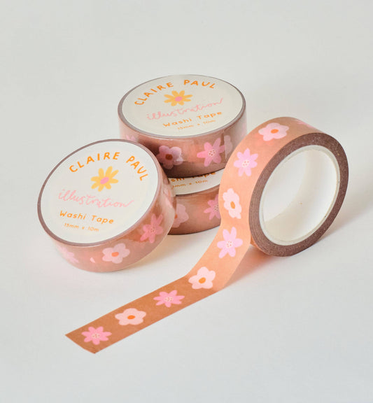 Brown and Pink Floral Washi Tape